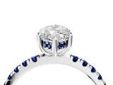 White gold Marquise Cut Diamond Pave Band Solitaire Ring with Round with Blue Sapphire side stone and Prong Setting_15
