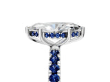 White gold Marquise Cut Diamond Pave Band Solitaire Ring with Round with Blue Sapphire side stone and Prong Setting_16