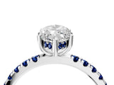 White gold Marquise Cut Diamond Pave Band Solitaire Ring with Round with Blue Sapphire side stone and Prong Setting_4