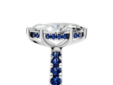 White gold Marquise Cut Diamond Pave Band Solitaire Ring with Round with Blue Sapphire side stone and Prong Setting_5
