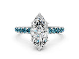 White gold Marquise Cut Diamond Pave Band Solitaire Ring with Round with Blue Topaz side stone and Prong Setting_12