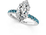 White gold Marquise Cut Diamond Pave Band Solitaire Ring with Round with Blue Topaz side stone and Prong Setting_1