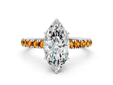 White gold Marquise Cut Diamond Pave Band Solitaire Ring with Round with Citrine side stone and Prong Setting_24