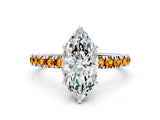 White gold Marquise Cut Diamond Pave Band Solitaire Ring with Round with Citrine side stone and Prong Setting_24