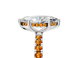 White gold Marquise Cut Diamond Pave Band Solitaire Ring with Round with Citrine side stone and Prong Setting_29