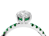 White gold Marquise Cut Diamond Pave Band Solitaire Ring with Round with Emerald side stone and Prong Setting_16