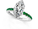 White gold Marquise Cut Diamond Pave Band Solitaire Ring with Round with Emerald side stone and Prong Setting_1