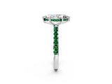 White gold Marquise Cut Diamond Pave Band Solitaire Ring with Round with Emerald side stone and Prong Setting_2