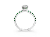 White gold Marquise Cut Diamond Pave Band Solitaire Ring with Round with Emerald side stone and Prong Setting_3