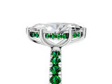 White gold Marquise Cut Diamond Pave Band Solitaire Ring with Round with Emerald side stone and Prong Setting_5