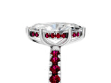 White gold Marquise Cut Diamond Pave Band Solitaire Ring with Round with Garnet side stone and Prong Setting_14
