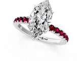 White gold Marquise Cut Diamond Pave Band Solitaire Ring with Round with Garnet side stone and Prong Setting_36