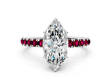 White gold Marquise Cut Diamond Pave Band Solitaire Ring with Round with Garnet side stone and Prong Setting_41