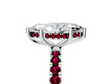 White gold Marquise Cut Diamond Pave Band Solitaire Ring with Round with Garnet side stone and Prong Setting_5
