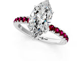 White gold Marquise Cut Diamond Pave Band Solitaire Ring with Round with Garnet side stone and Prong Setting_7