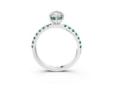 White gold Marquise Cut Diamond Pave Band Solitaire Ring with Round with Green Sapphire side stone and Prong Setting_15