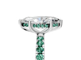 White gold Marquise Cut Diamond Pave Band Solitaire Ring with Round with Green Sapphire side stone and Prong Setting_17
