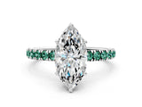 White gold Marquise Cut Diamond Pave Band Solitaire Ring with Round with Green Sapphire side stone and Prong Setting_36