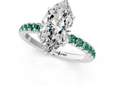 White gold Marquise Cut Diamond Pave Band Solitaire Ring with Round with Green Sapphire side stone and Prong Setting_37