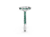 White gold Marquise Cut Diamond Pave Band Solitaire Ring with Round with Green Sapphire side stone and Prong Setting_38