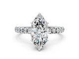 White gold Marquise Cut Diamond Pave Band Solitaire Ring with Round with Moissanite side stone and Prong Setting_12
