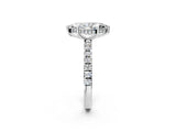 White gold Marquise Cut Diamond Pave Band Solitaire Ring with Round with Moissanite side stone and Prong Setting_14