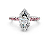 White gold Marquise Cut Diamond Pave Band Solitaire Ring with Round with Morganite side stone and Prong Setting