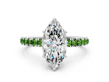 White gold Marquise Cut Diamond Pave Band Solitaire Ring with Round with Peridot side stone and Prong Setting_12