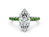 White gold Marquise Cut Diamond Pave Band Solitaire Ring with Round with Peridot side stone and Prong Setting_12
