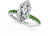 White gold Marquise Cut Diamond Pave Band Solitaire Ring with Round with Peridot side stone and Prong Setting_13