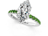 White gold Marquise Cut Diamond Pave Band Solitaire Ring with Round with Peridot side stone and Prong Setting_19