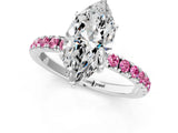 White gold Marquise Cut Diamond Pave Band Solitaire Ring with Round with Pink Sapphire side stone and Prong Setting_1