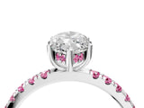 White gold Marquise Cut Diamond Pave Band Solitaire Ring with Round with Pink Sapphire side stone and Prong Setting_16