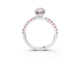 White gold Marquise Cut Diamond Pave Band Solitaire Ring with Round with Pink Sapphire side stone and Prong Setting_3