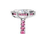 White gold Marquise Cut Diamond Pave Band Solitaire Ring with Round with Pink Sapphire side stone and Prong Setting_5