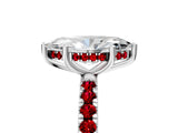 White gold Marquise Cut Diamond Pave Band Solitaire Ring with Round with Ruby side stone and Prong Setting_17
