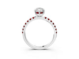 White gold Marquise Cut Diamond Pave Band Solitaire Ring with Round with Ruby side stone and Prong Setting_3