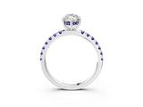 White gold Marquise Cut Diamond Pave Band Solitaire Ring with Round with Tanzanite side stone and Prong Setting_15