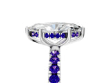 White gold Marquise Cut Diamond Pave Band Solitaire Ring with Round with Tanzanite side stone and Prong Setting_17