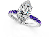 White gold Marquise Cut Diamond Pave Band Solitaire Ring with Round with Tanzanite side stone and Prong Setting_19