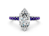 White gold Marquise Cut Diamond Pave Band Solitaire Ring with Round with Tanzanite side stone and Prong Setting_24