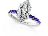 White gold Marquise Cut Diamond Pave Band Solitaire Ring with Round with Tanzanite side stone and Prong Setting_25