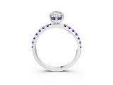 White gold Marquise Cut Diamond Pave Band Solitaire Ring with Round with Tanzanite side stone and Prong Setting_27