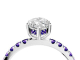 White gold Marquise Cut Diamond Pave Band Solitaire Ring with Round with Tanzanite side stone and Prong Setting_28