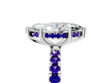 White gold Marquise Cut Diamond Pave Band Solitaire Ring with Round with Tanzanite side stone and Prong Setting_29