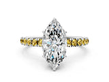 White gold Marquise Cut Diamond Pave Band Solitaire Ring with Round with Yellow Sapphire side stone and Prong Setting_12