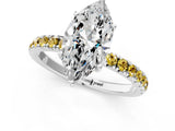 White gold Marquise Cut Diamond Pave Band Solitaire Ring with Round with Yellow Sapphire side stone and Prong Setting_1