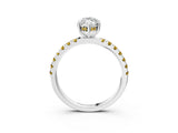 White gold Marquise Cut Diamond Pave Band Solitaire Ring with Round with Yellow Sapphire side stone and Prong Setting_3