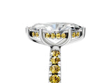 White gold Marquise Cut Diamond Pave Band Solitaire Ring with Round with Yellow Sapphire side stone and Prong Setting_5