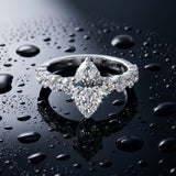 White gold Marquise Cut Diamond Prong Setting with Side Stones on a Pave Band_19
